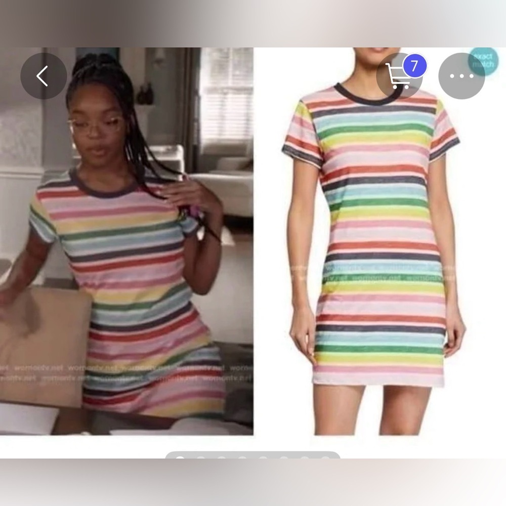 Pam & Gela worn on tv rainbow striped t shirt dress size P EUC